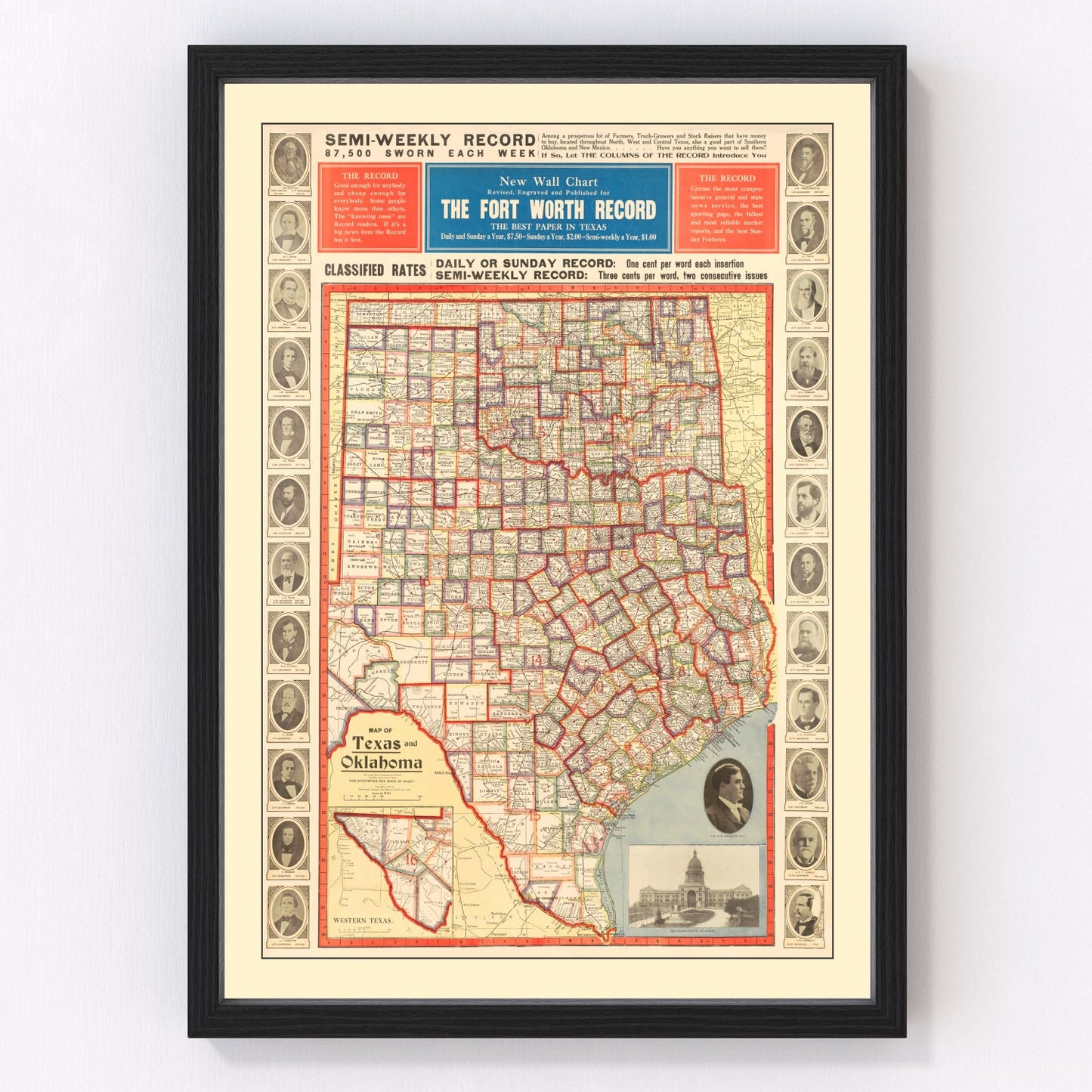 vintage map of Texas, 1912