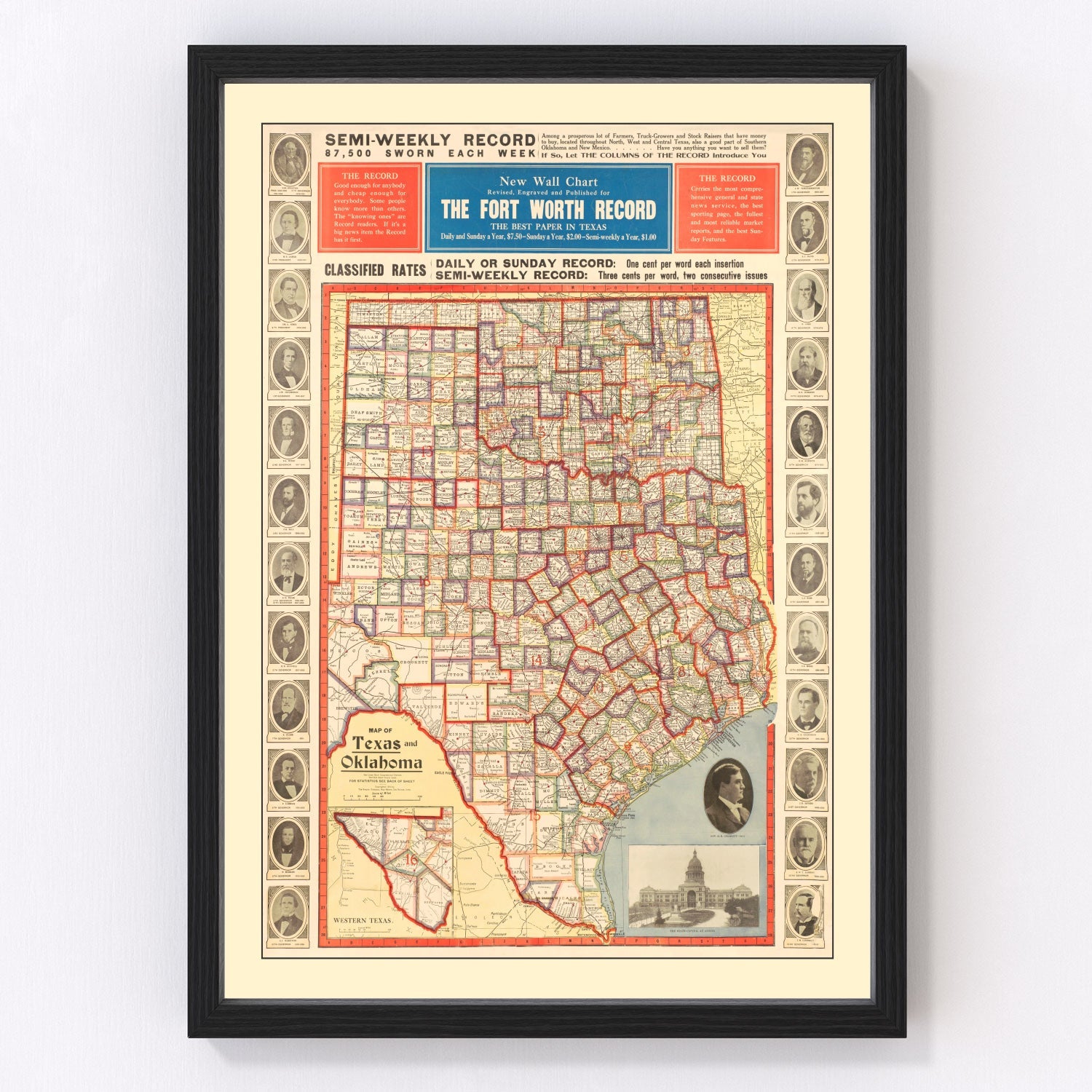 vintage map of Texas, 1912
