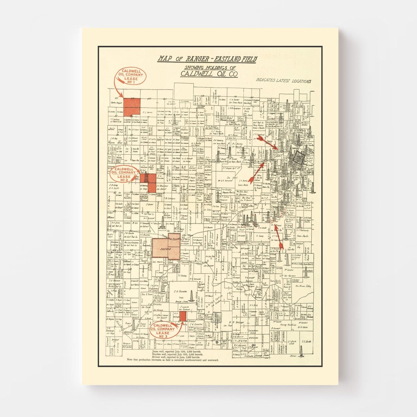 Vintage Map of Ranger, Eastland County, Texas, 1918