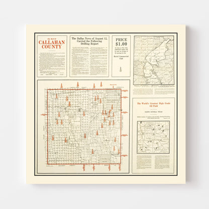Vintage Map of Callahan County, Texas, 1919