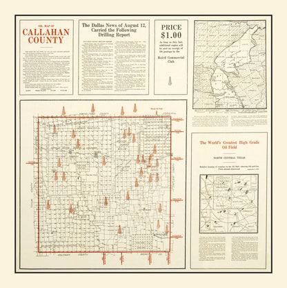 Vintage Map of Callahan County, Texas, 1919