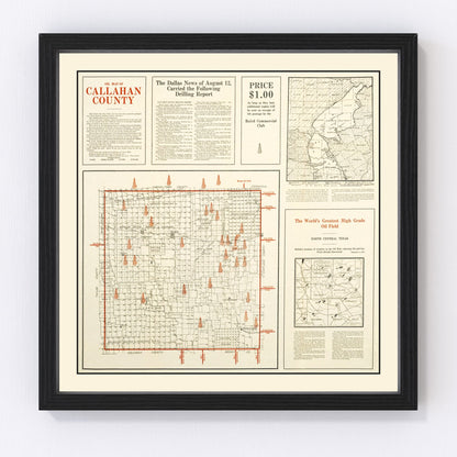 Vintage map of Callahan County, Texas, 1919, restored print