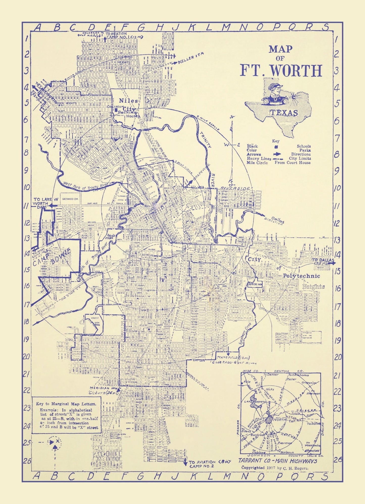 Vintage Map of Fort Worth, Texas, 1917