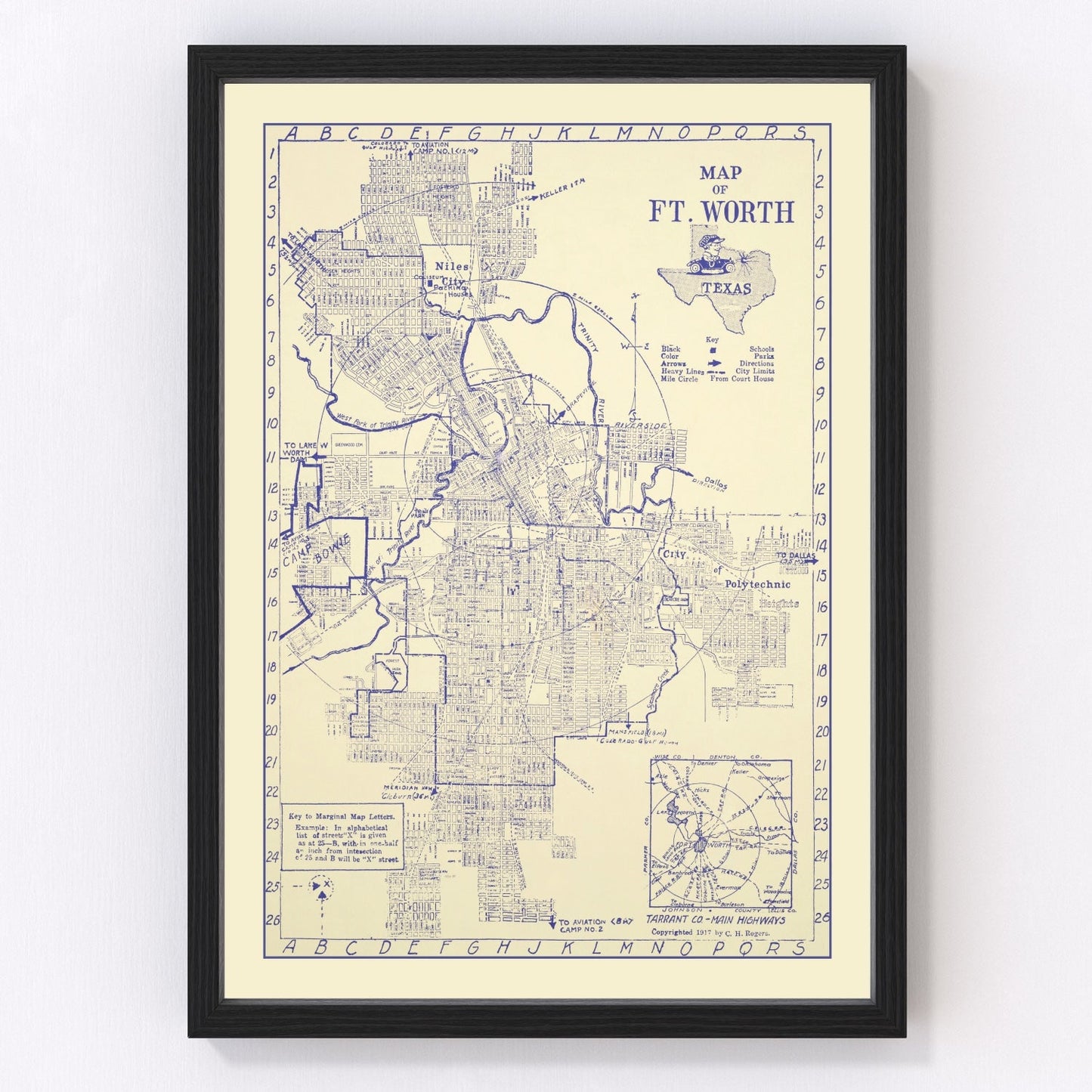 vintage map of Fort Worth, Texas, 1917