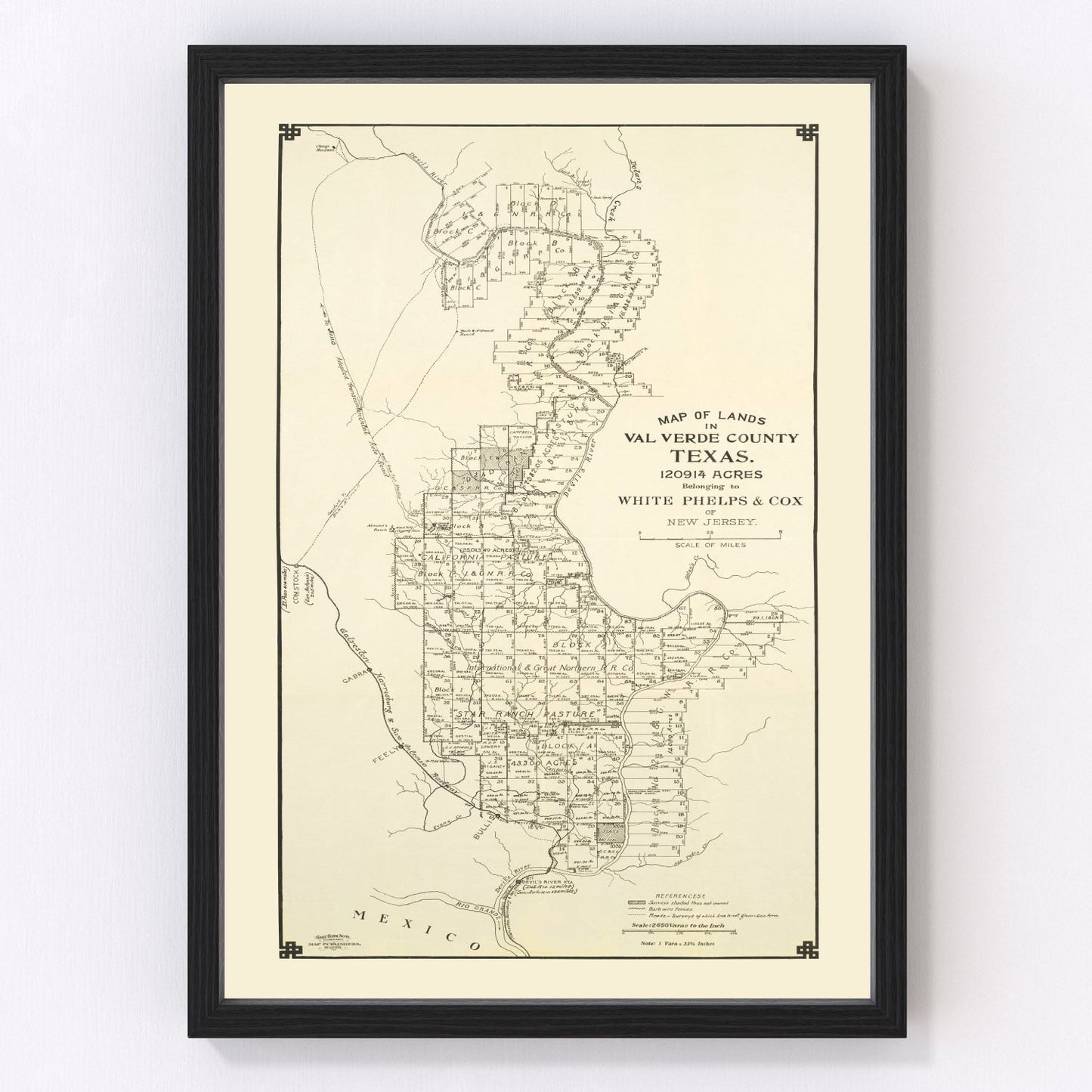 Vintage map of Val Verde County, Texas, 1913