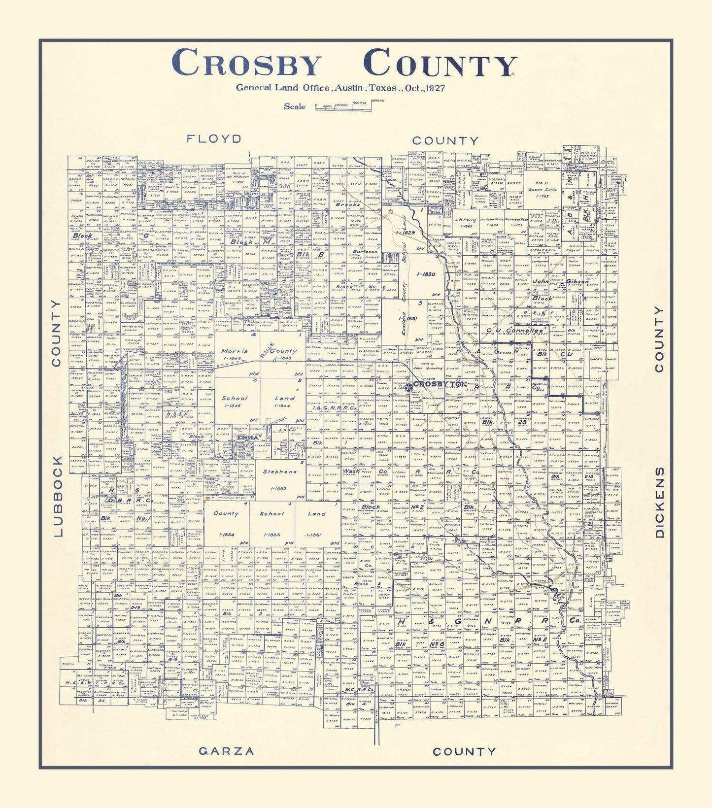 Vintage Map of Crosby County, Texas 1927