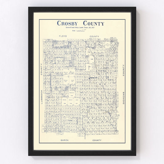 Vintage restored map of Crosby County, Texas, 1927, 1920s Panhandle cotton-farming era