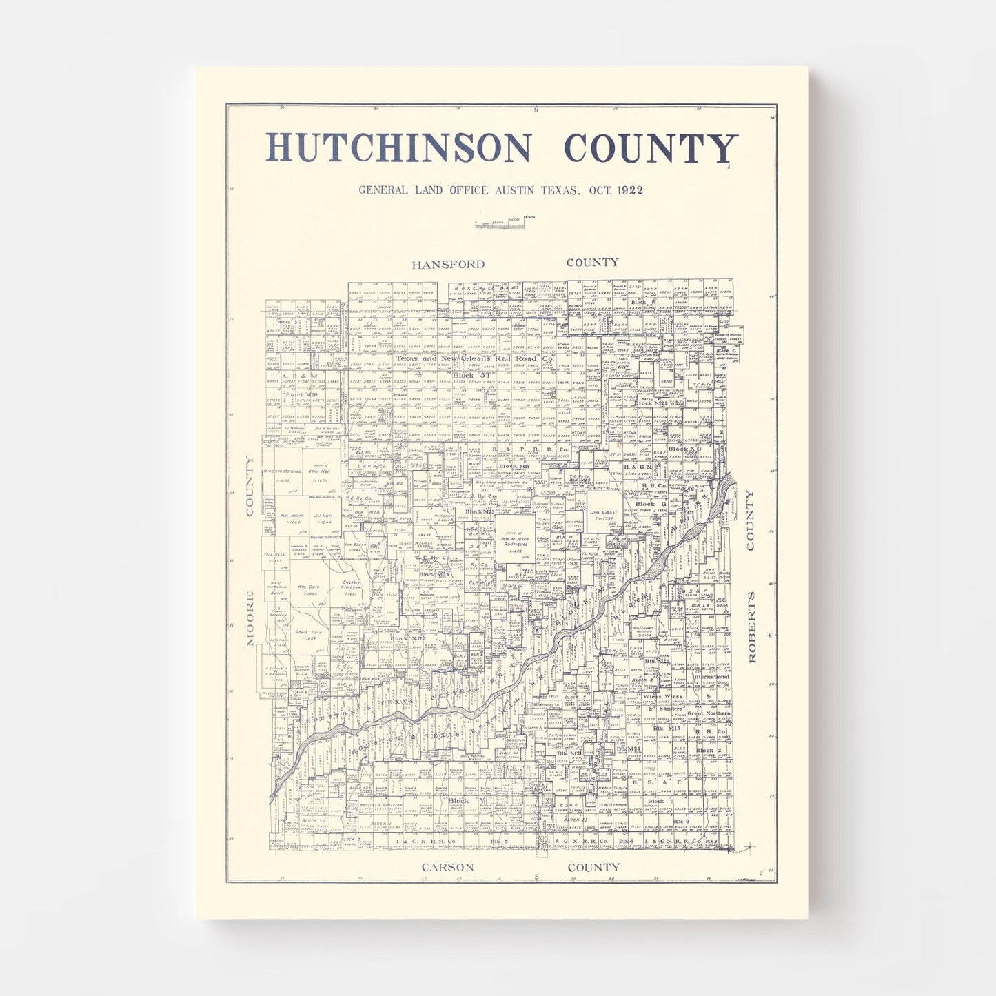 Vintage Map of Hutchinson County, Texas, 1922