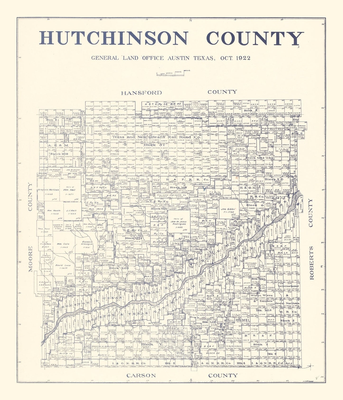 Vintage Map of Hutchinson County, Texas, 1922