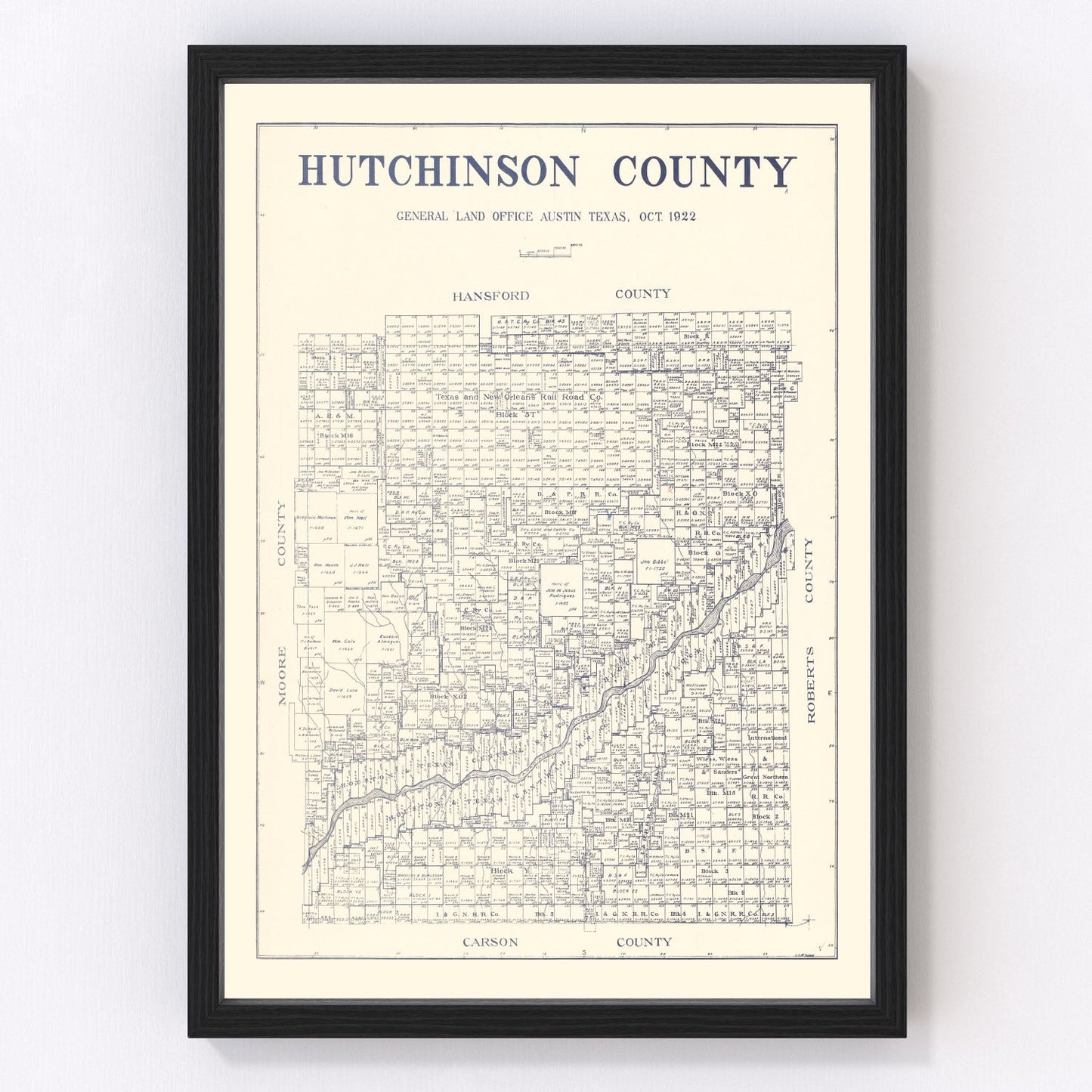 Vintage map of Hutchinson County, Texas, 1922
