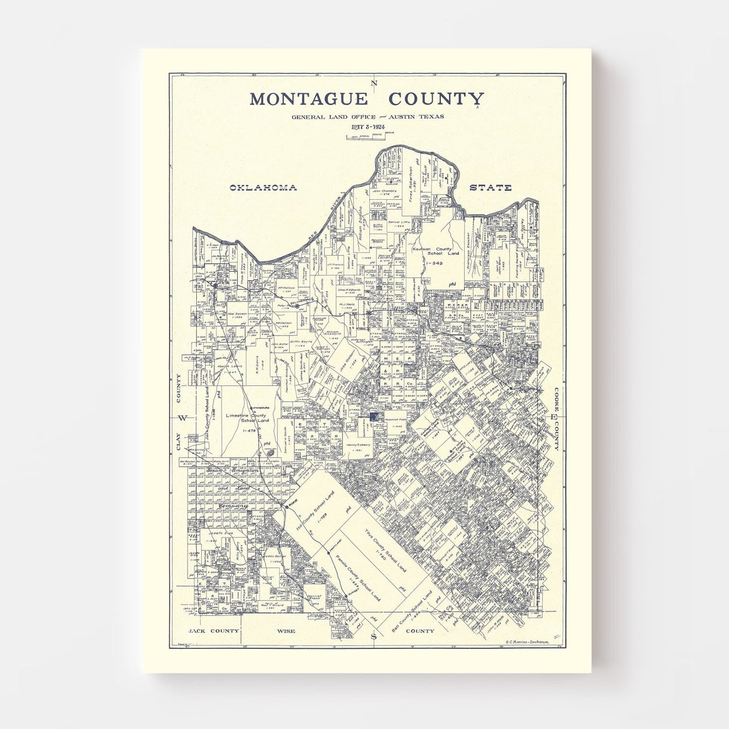 Vintage Map of Montague County, Texas, 1924