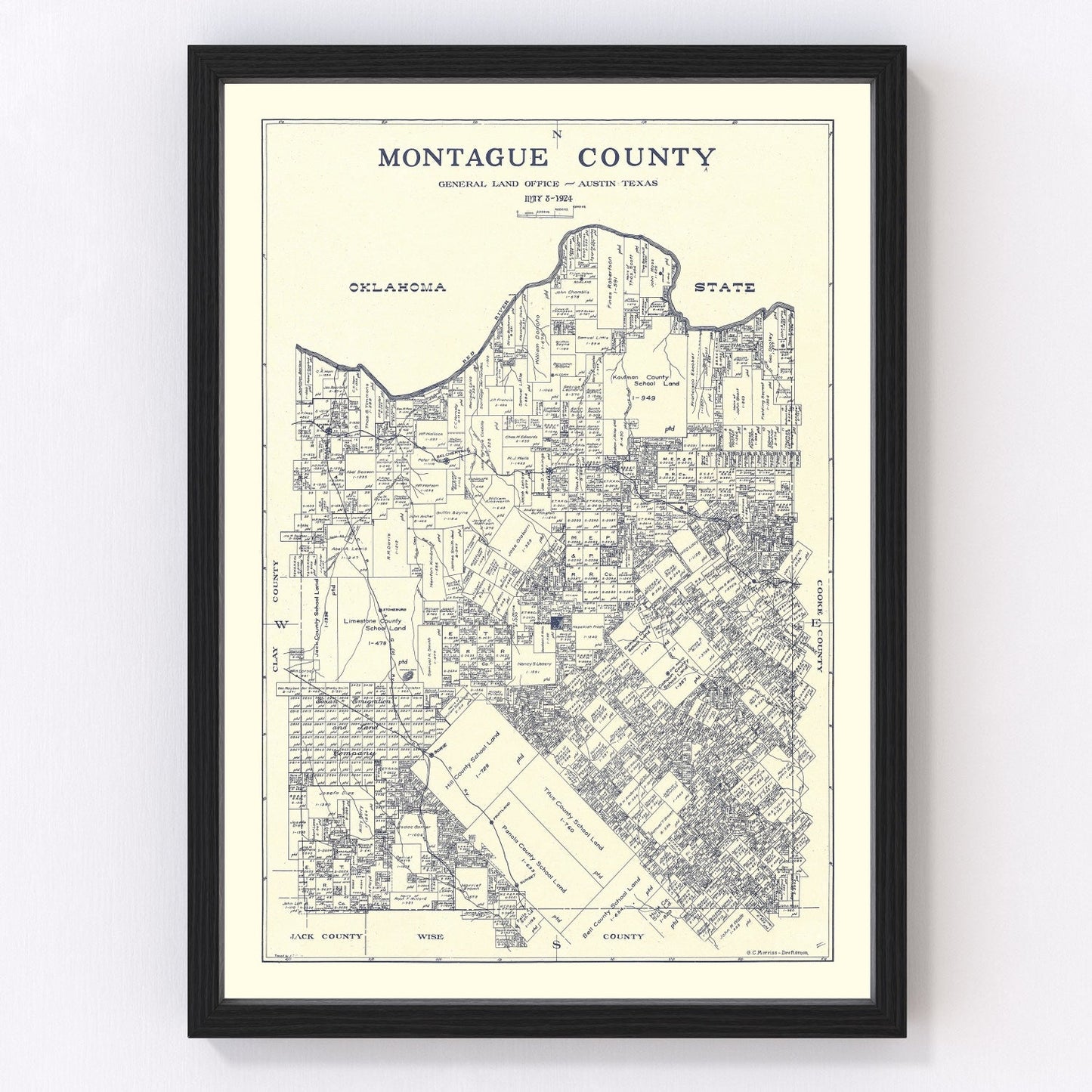 Vintage map of Montague County, Texas, 1924