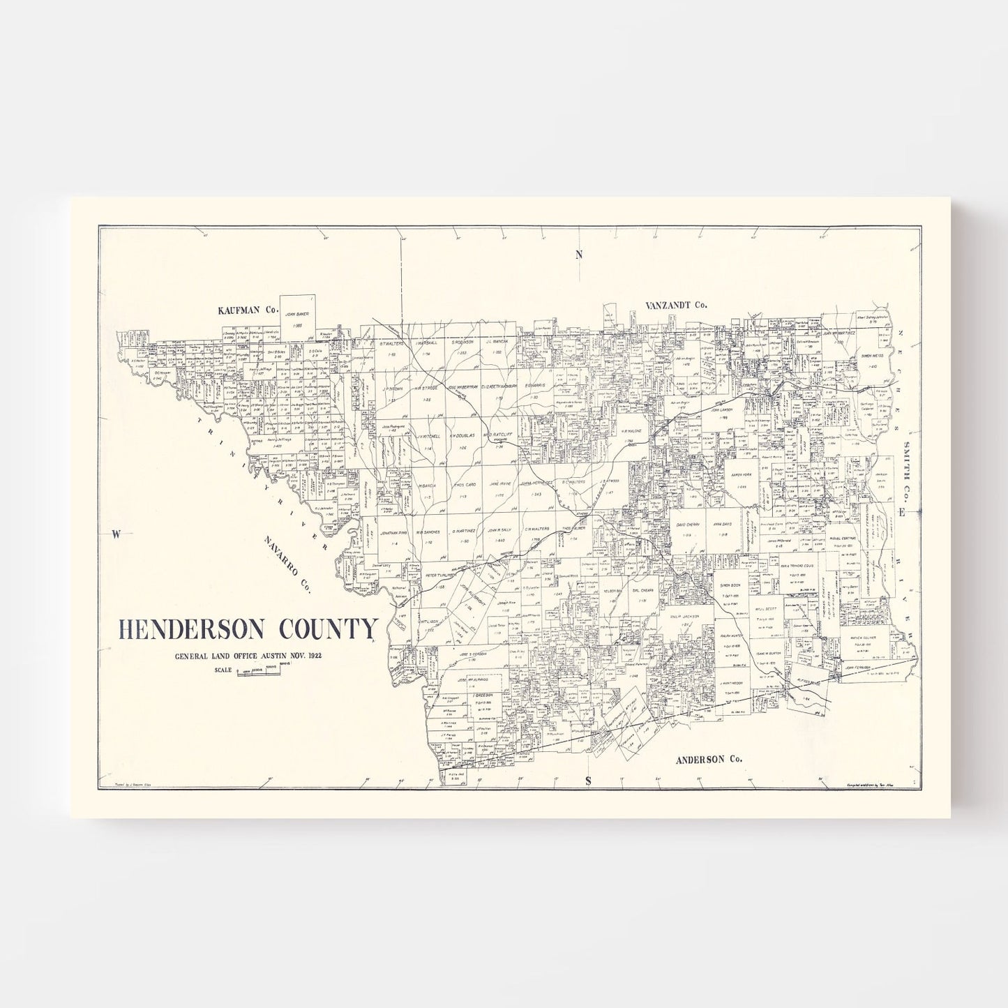Vintage Map of Henderson County, Texas, 1922