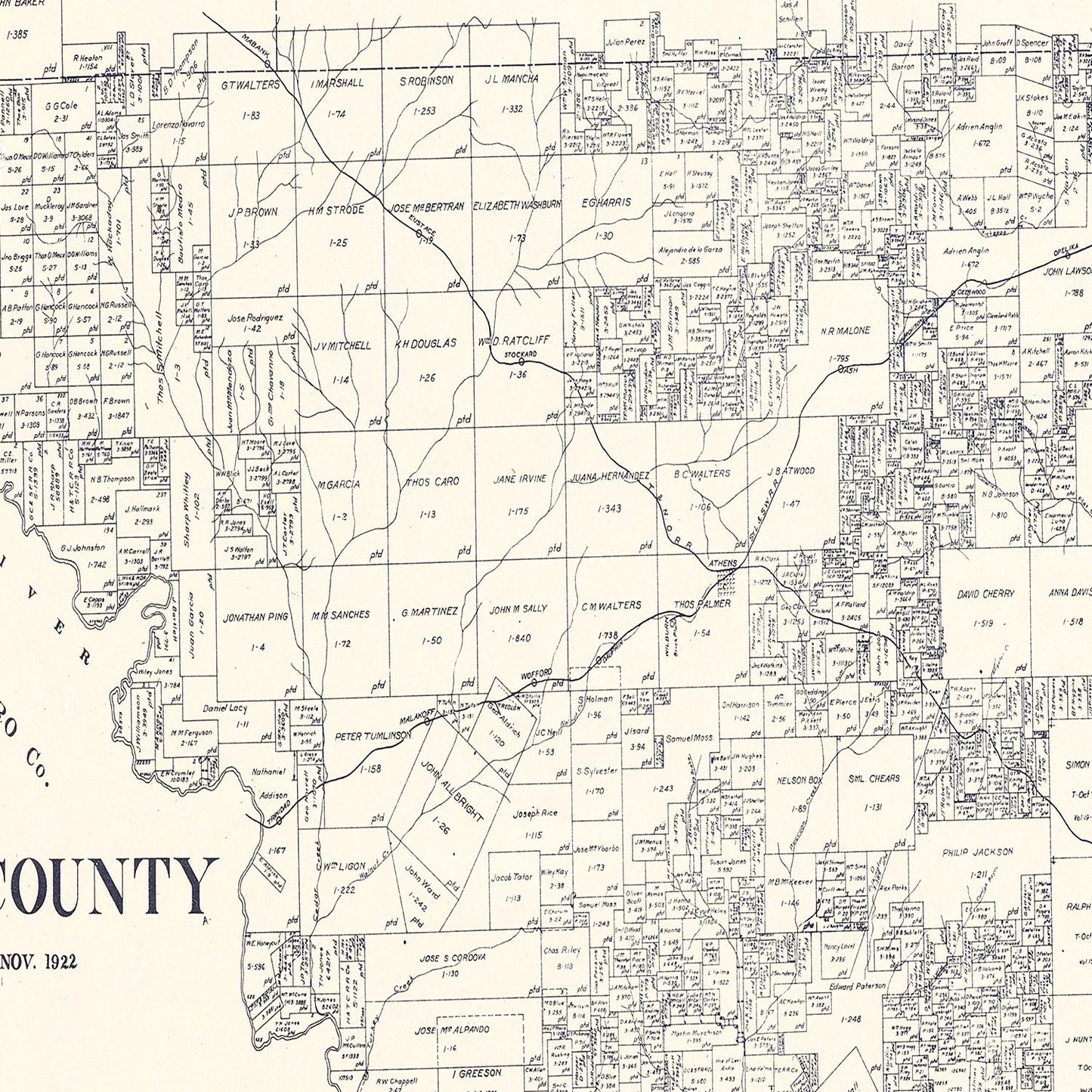Vintage Map of Henderson County, Texas, 1922