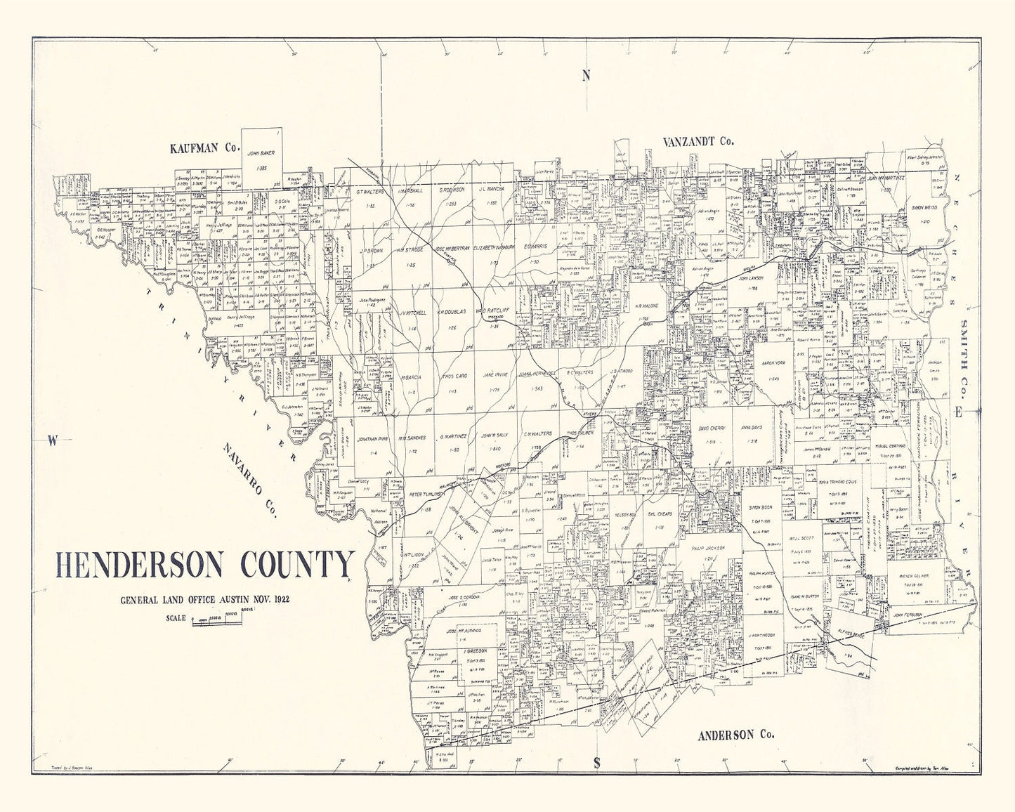 Vintage Map of Henderson County, Texas, 1922