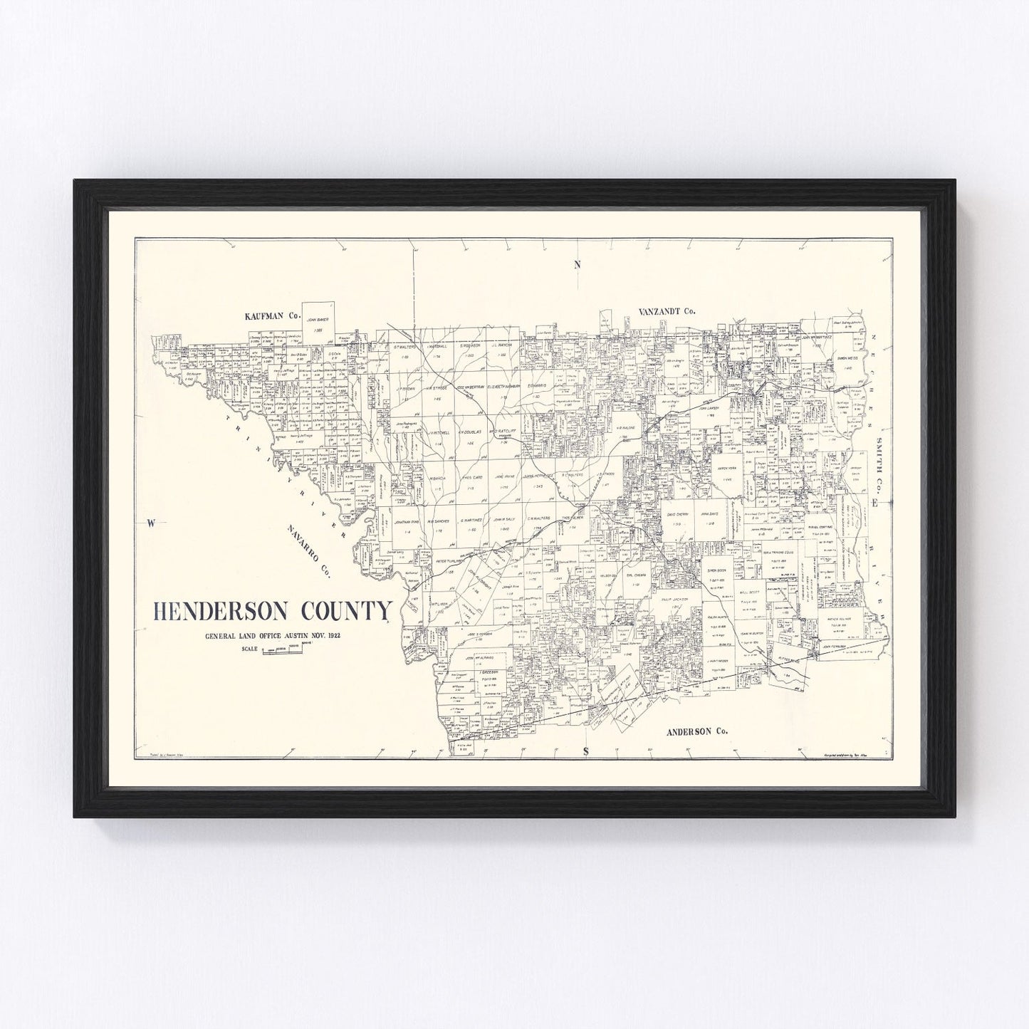 Vintage map of Henderson County, Texas, 1922