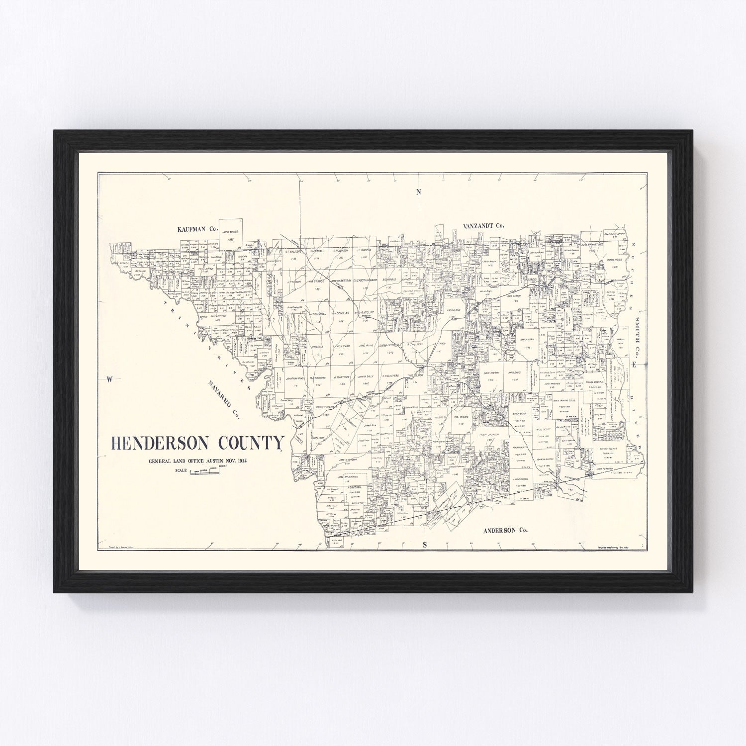 Vintage map of Henderson County, Texas, 1922