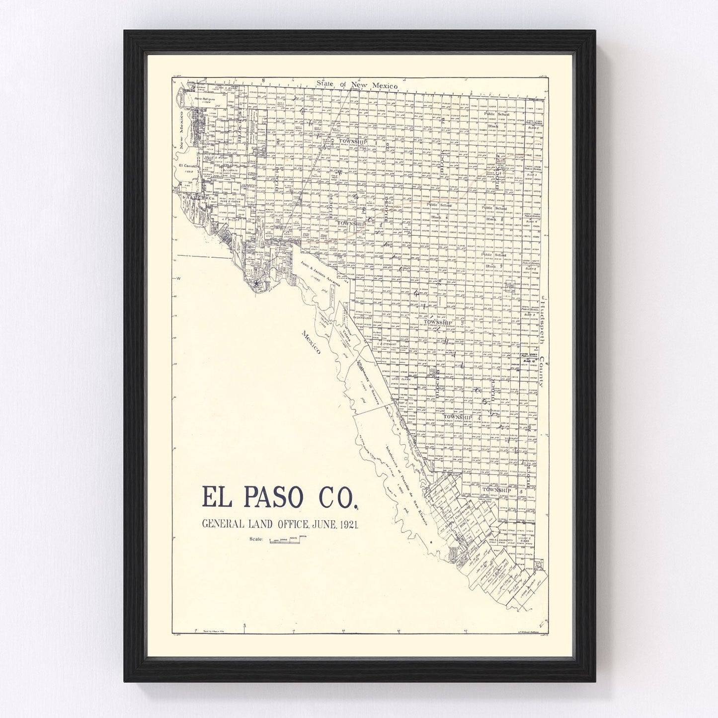 Vintage map of El Paso County, Texas, 1921, Fabens