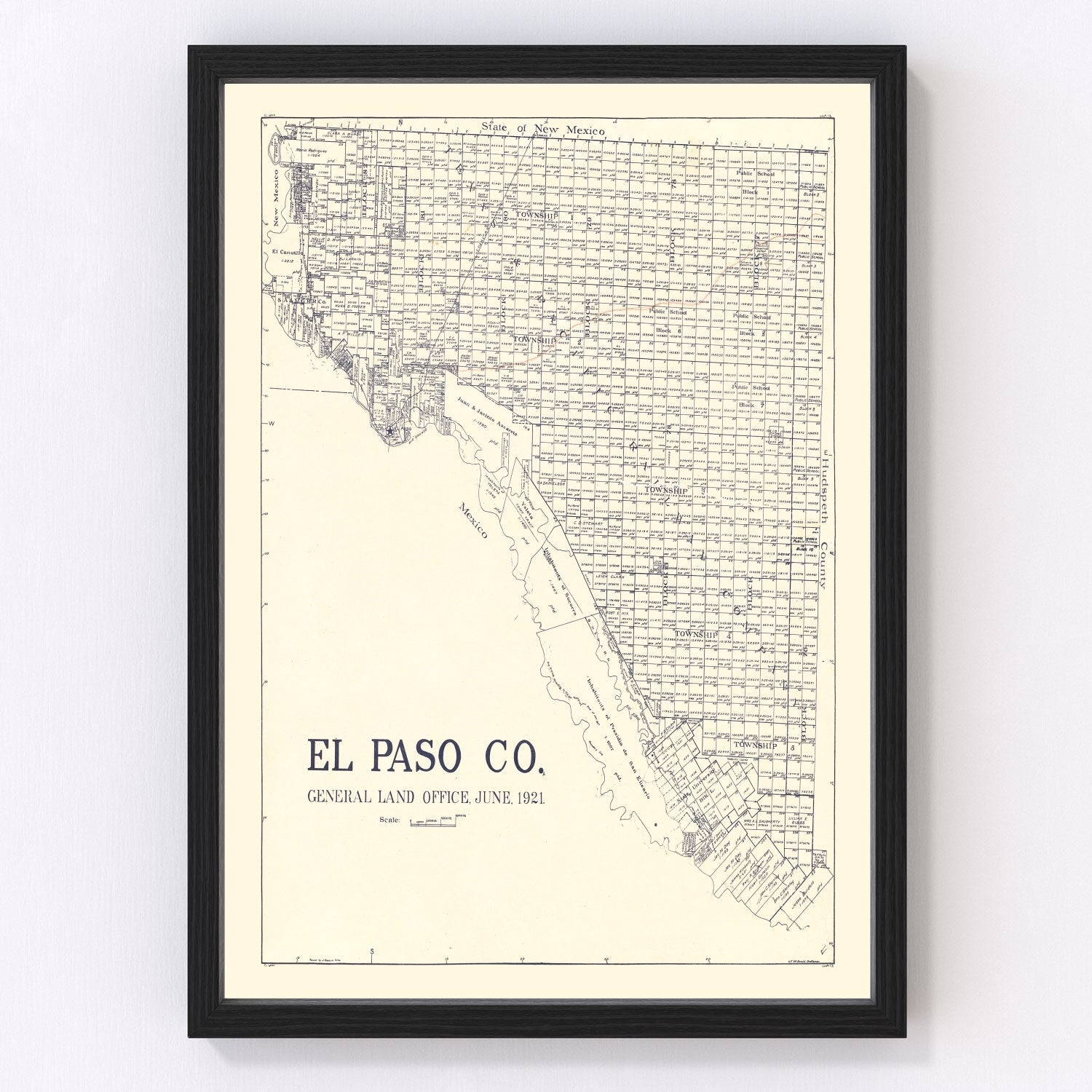 Vintage map of El Paso County, Texas, 1921, Fabens