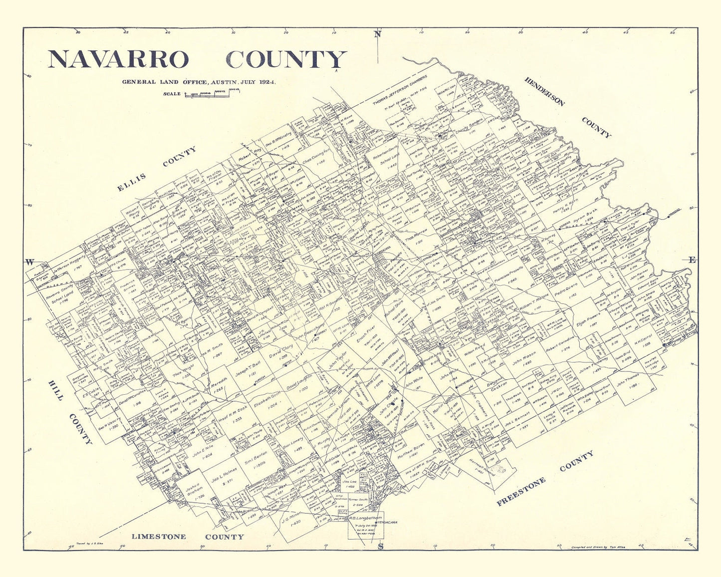 Vintage Map of Navarro County, Texas, 1924 (Ed. 2)