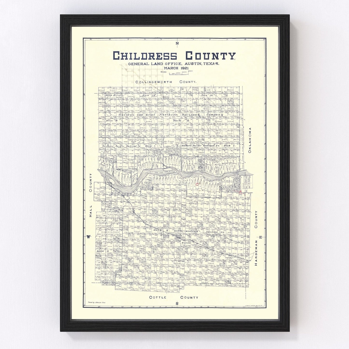 Vintage map of Childress County, Texas, 1921 - digitally restored wall art print