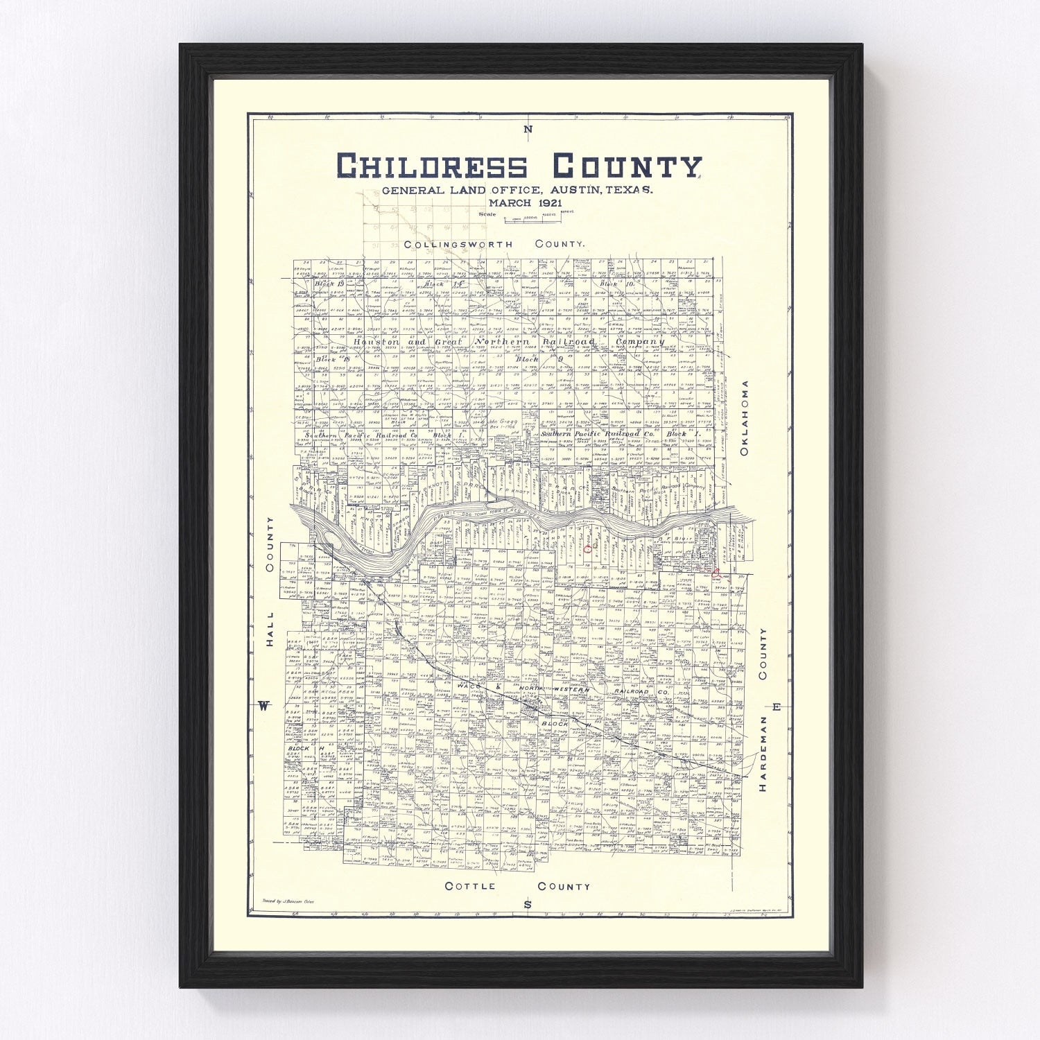 Vintage map of Childress County, Texas, 1921 - digitally restored wall art print