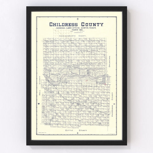 Vintage map of Childress County, Texas, 1921 - digitally restored wall art print