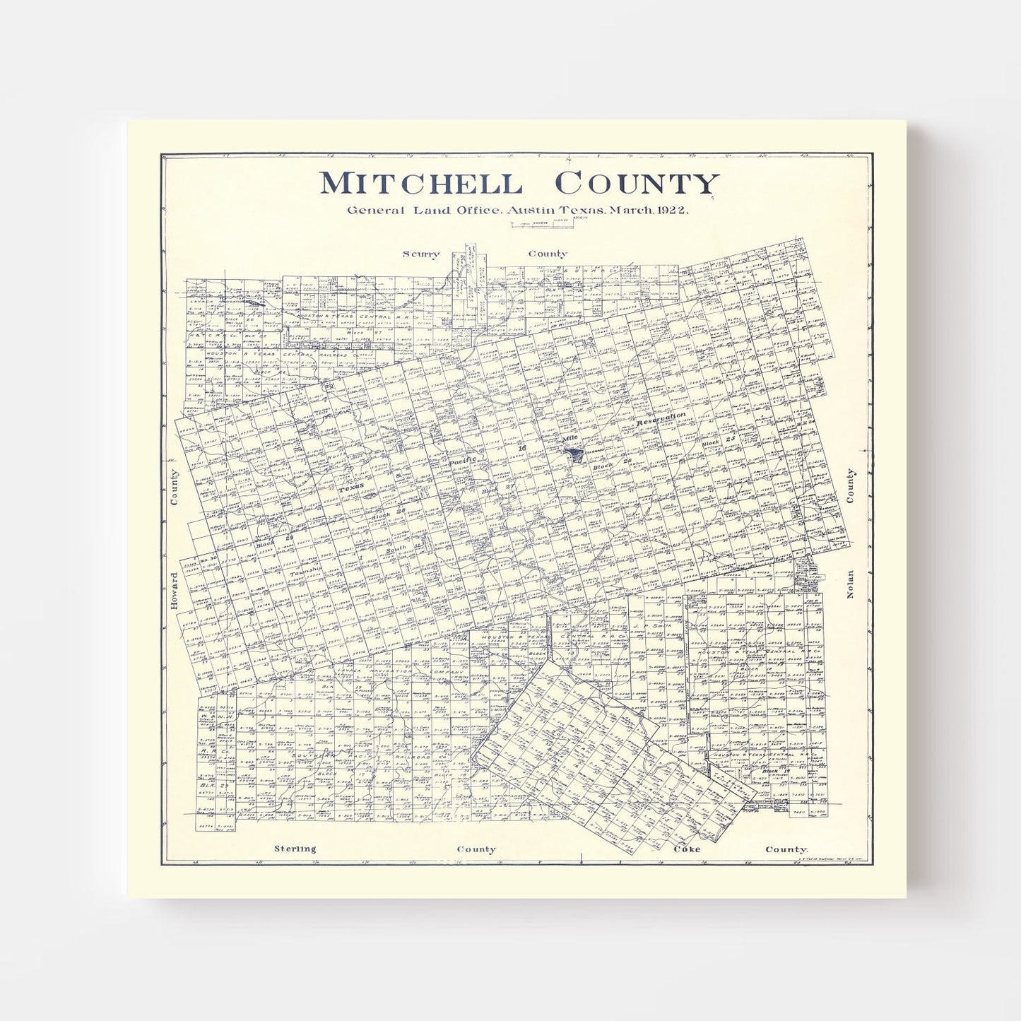 Vintage Map of Mitchell County, Texas, 1922