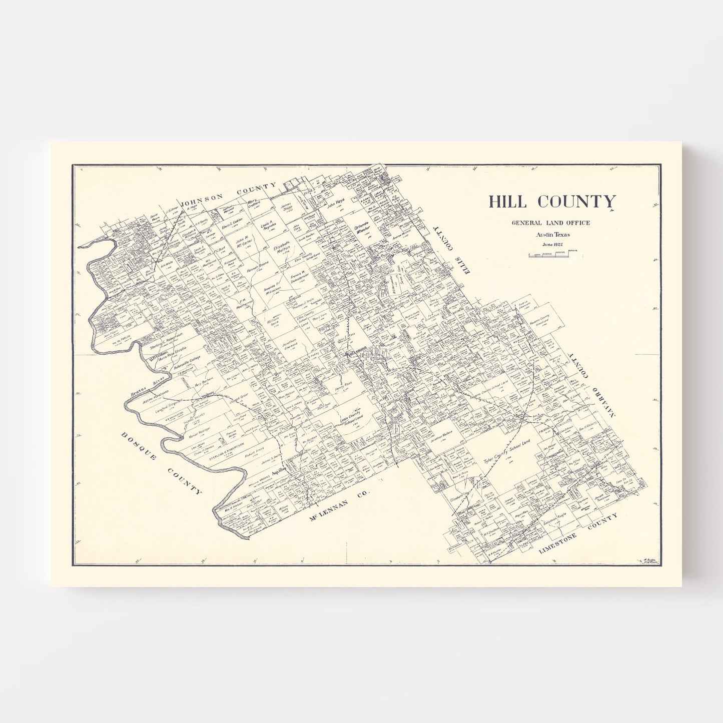 Vintage Map of Hill County, Texas, 1922