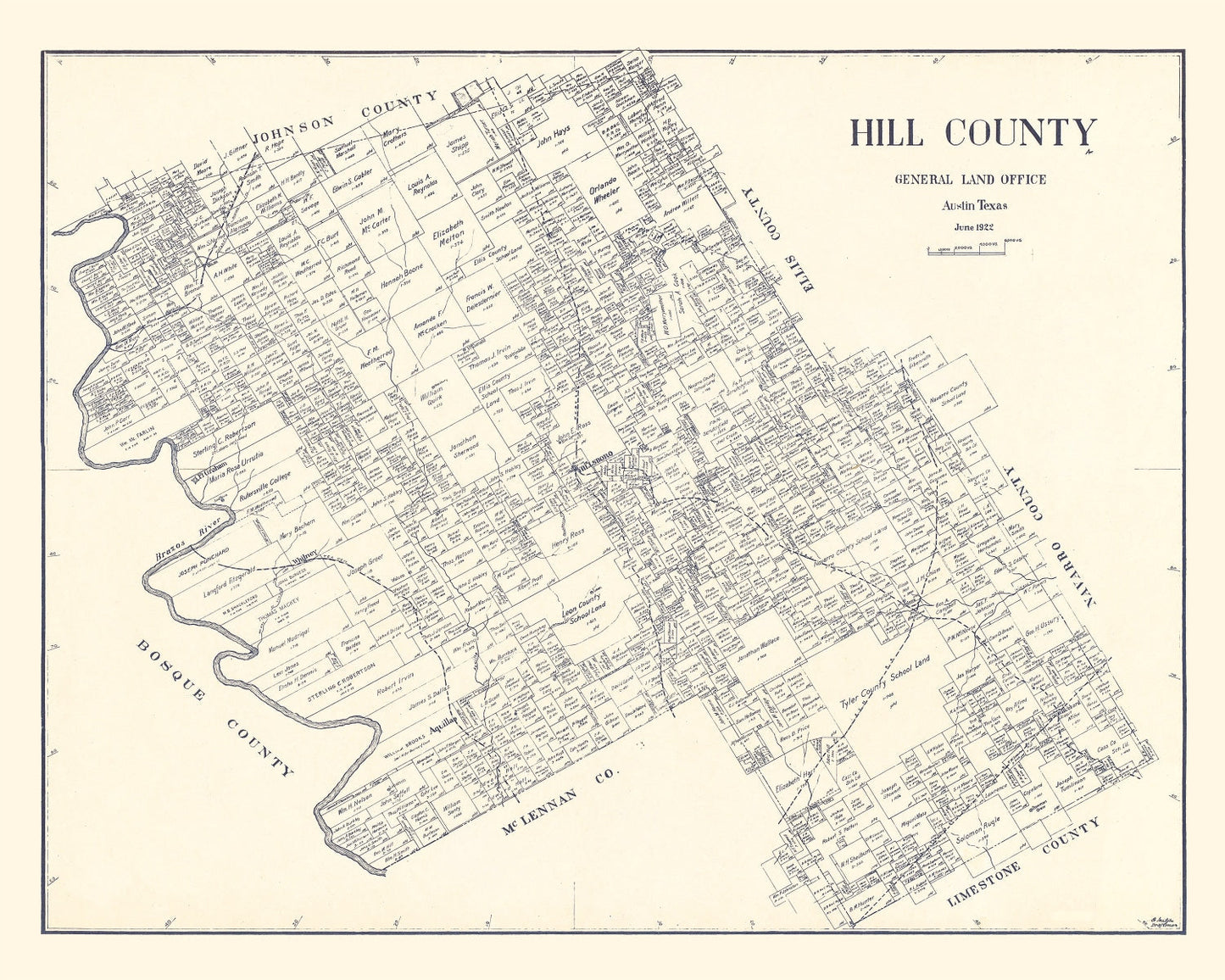 Vintage Map of Hill County, Texas, 1922