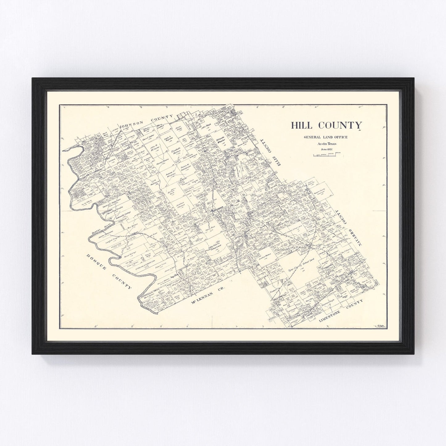 vintage map of Hill County, Texas, 1922
