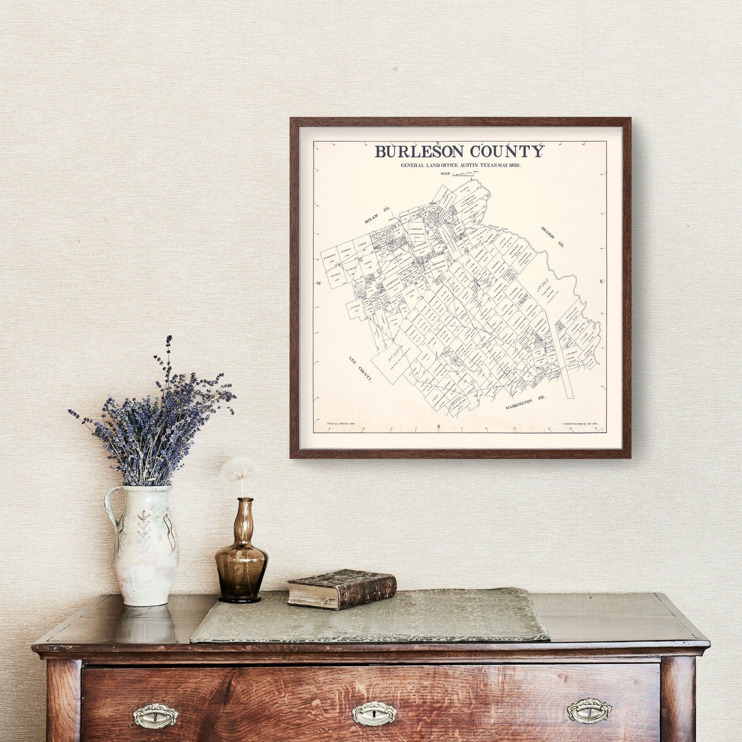 Vintage Map of Burleson County, Texas, 1920 - Print