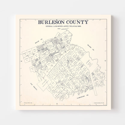 Vintage Map of Burleson County, Texas, 1920 - Print
