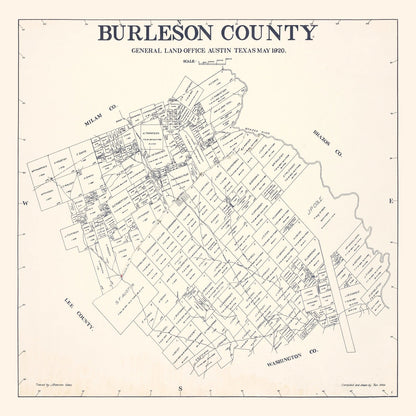 Vintage Map of Burleson County, Texas, 1920 - Print
