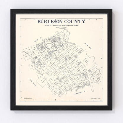 Vintage map of Burleson County, Texas, 1920, restored print wall art