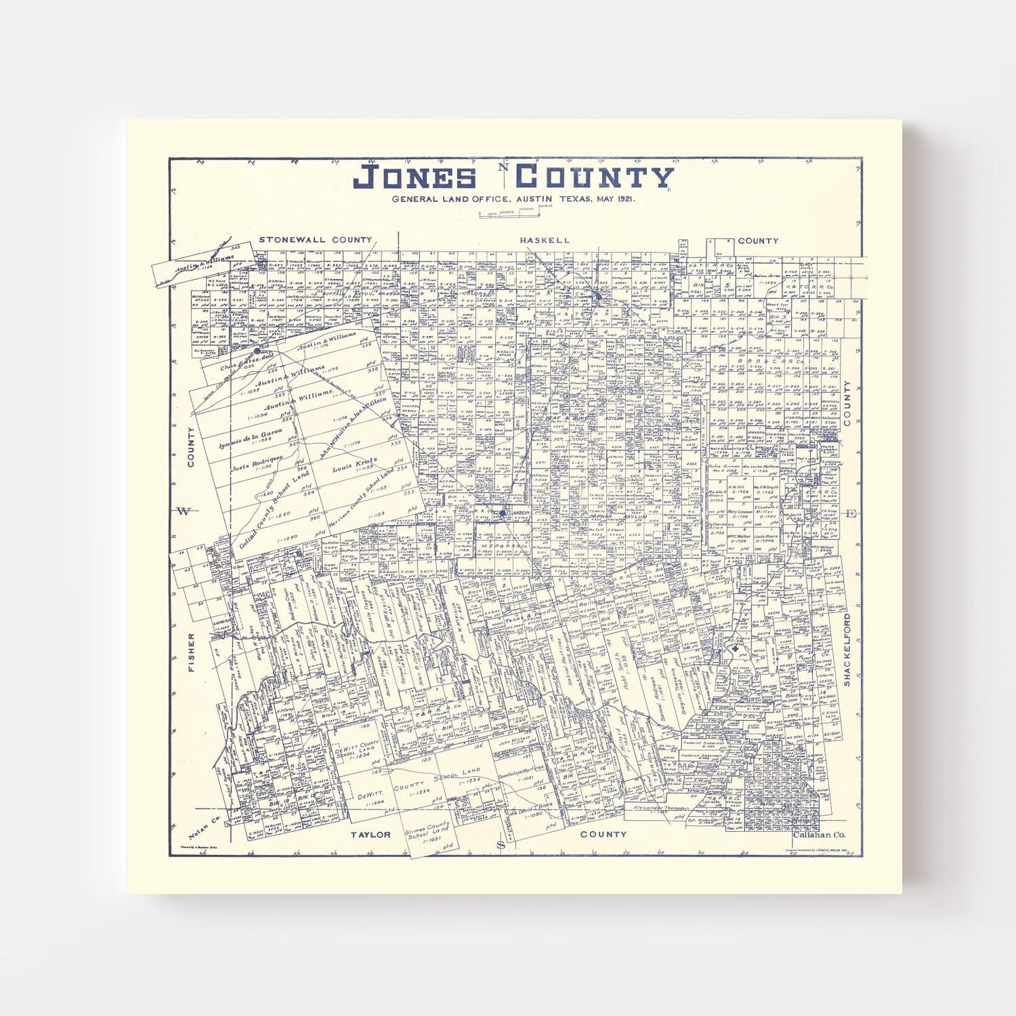 Vintage Map of Jones County, Texas, 1921