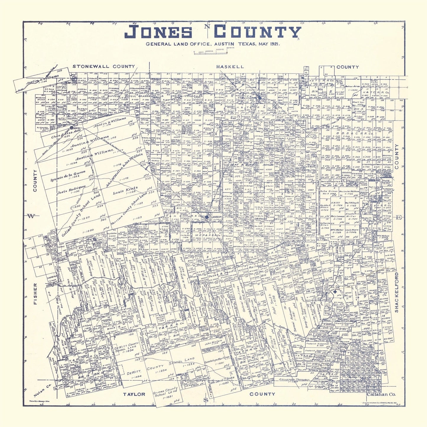 Vintage Map of Jones County, Texas, 1921