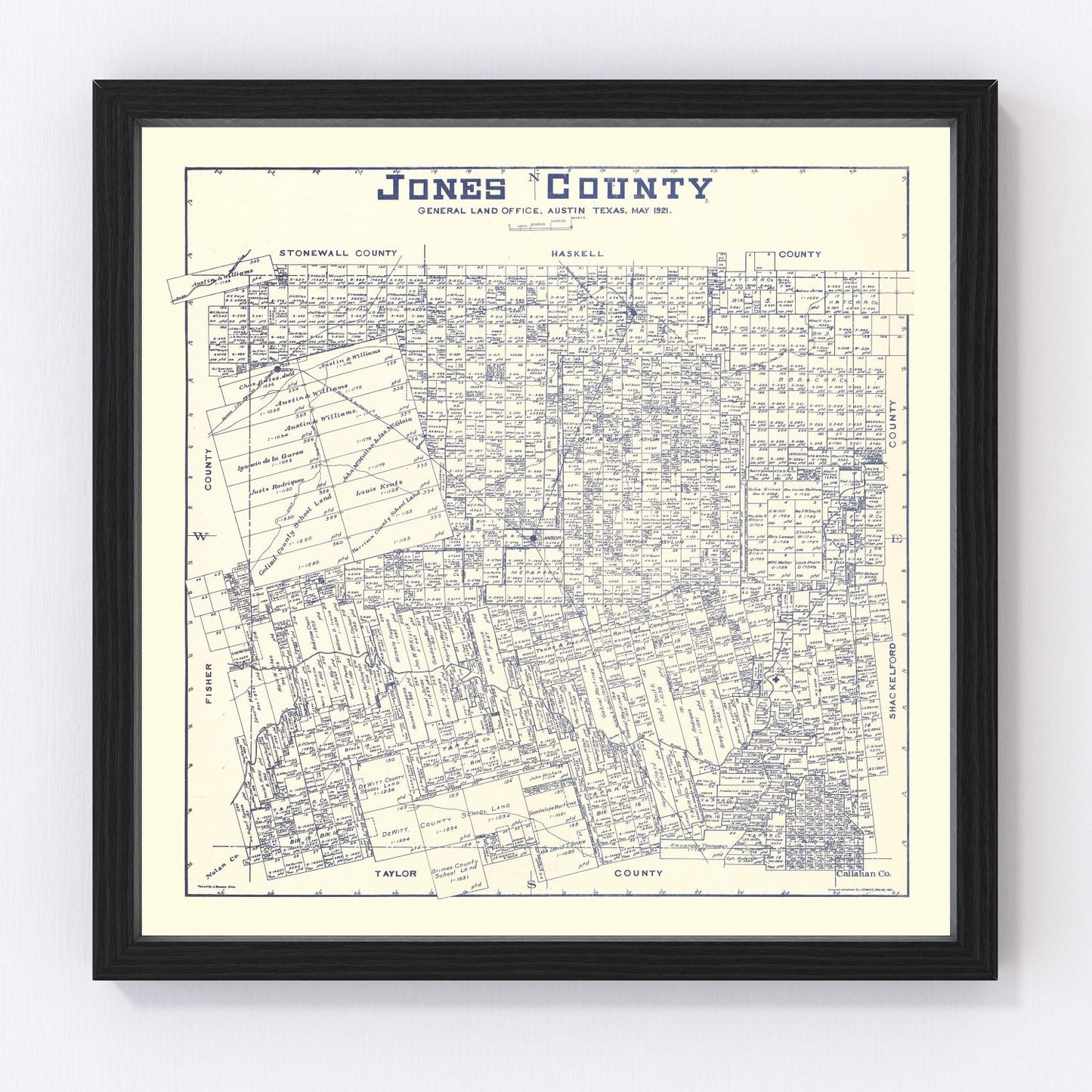 Vintage map of Jones County, Texas, 1921