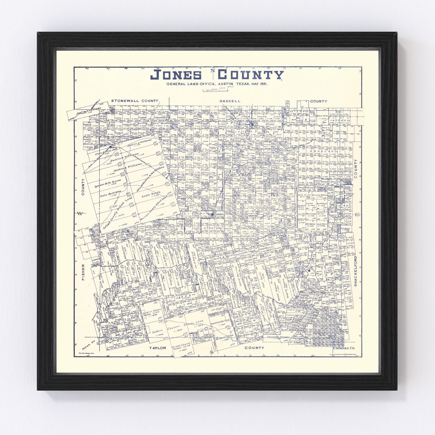 Vintage map of Jones County, Texas, 1921