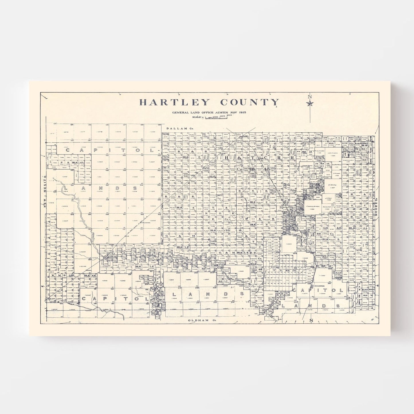 Vintage Map of Hartley County, Texas, 1925