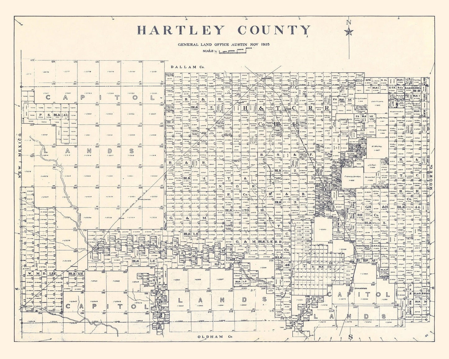 Vintage Map of Hartley County, Texas, 1925