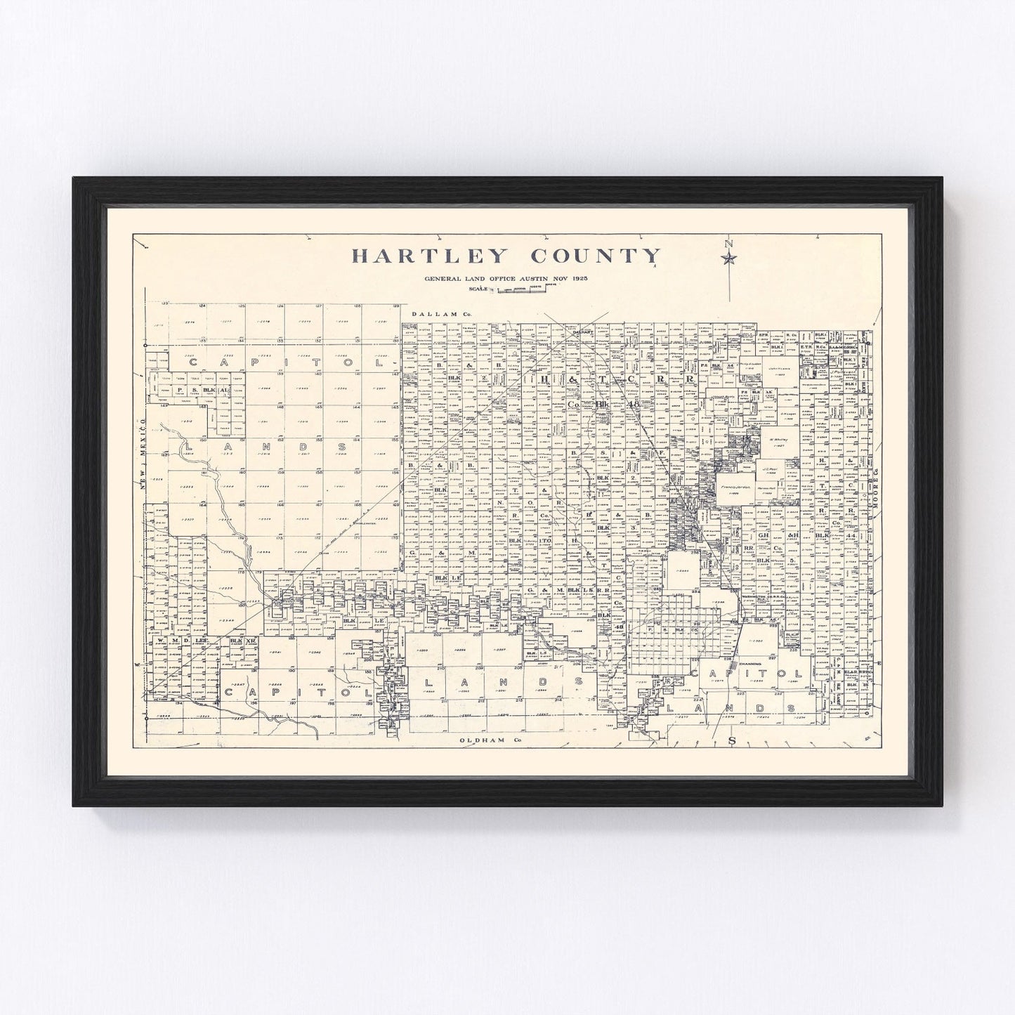 Vintage map of Hartley County, Texas, 1925