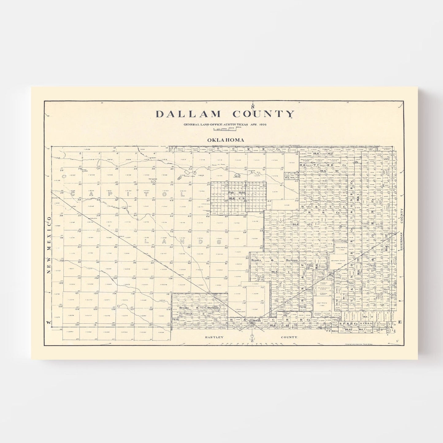 Vintage Map of Dallam County, Texas, 1926