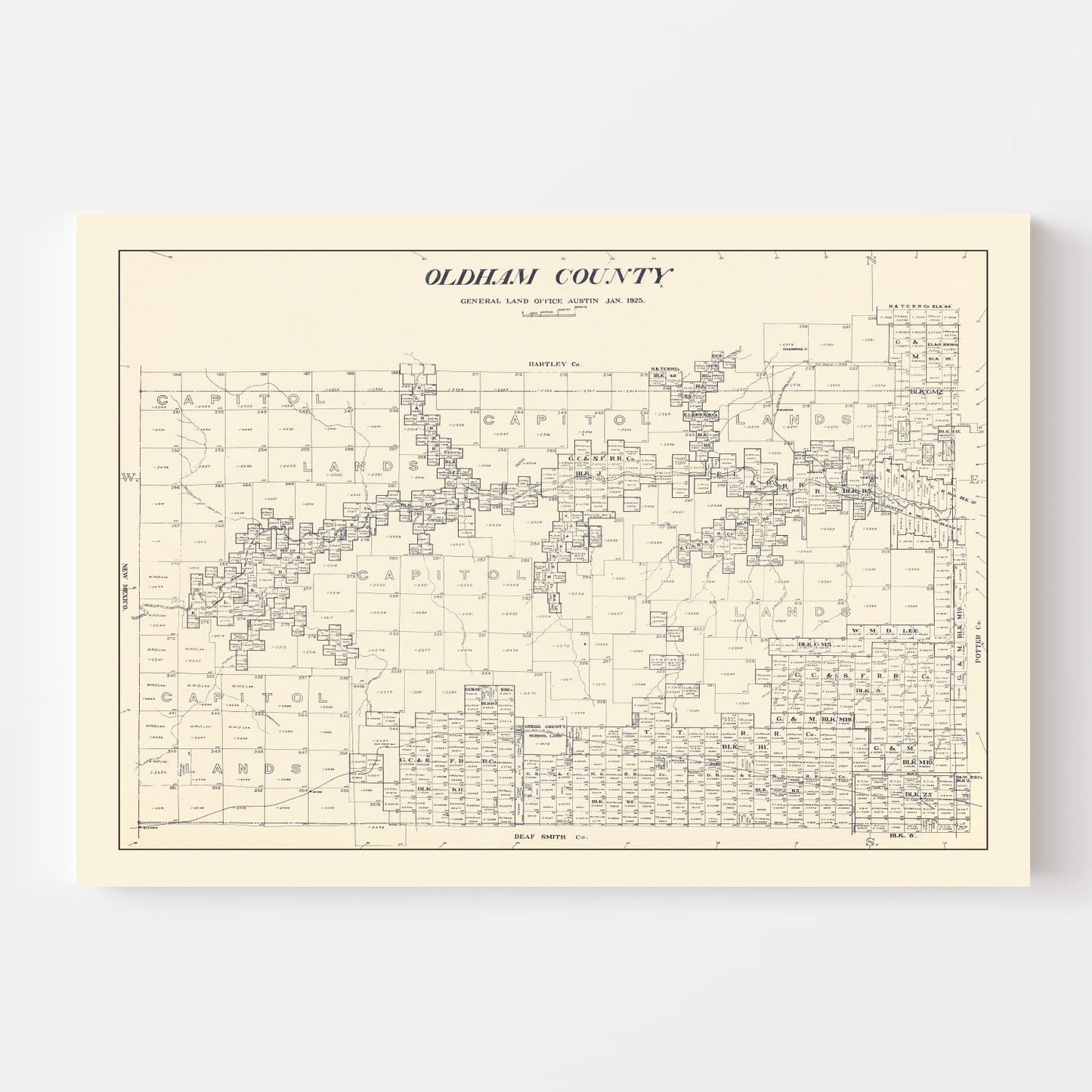 Vintage Map of Oldham County, Texas, 1925