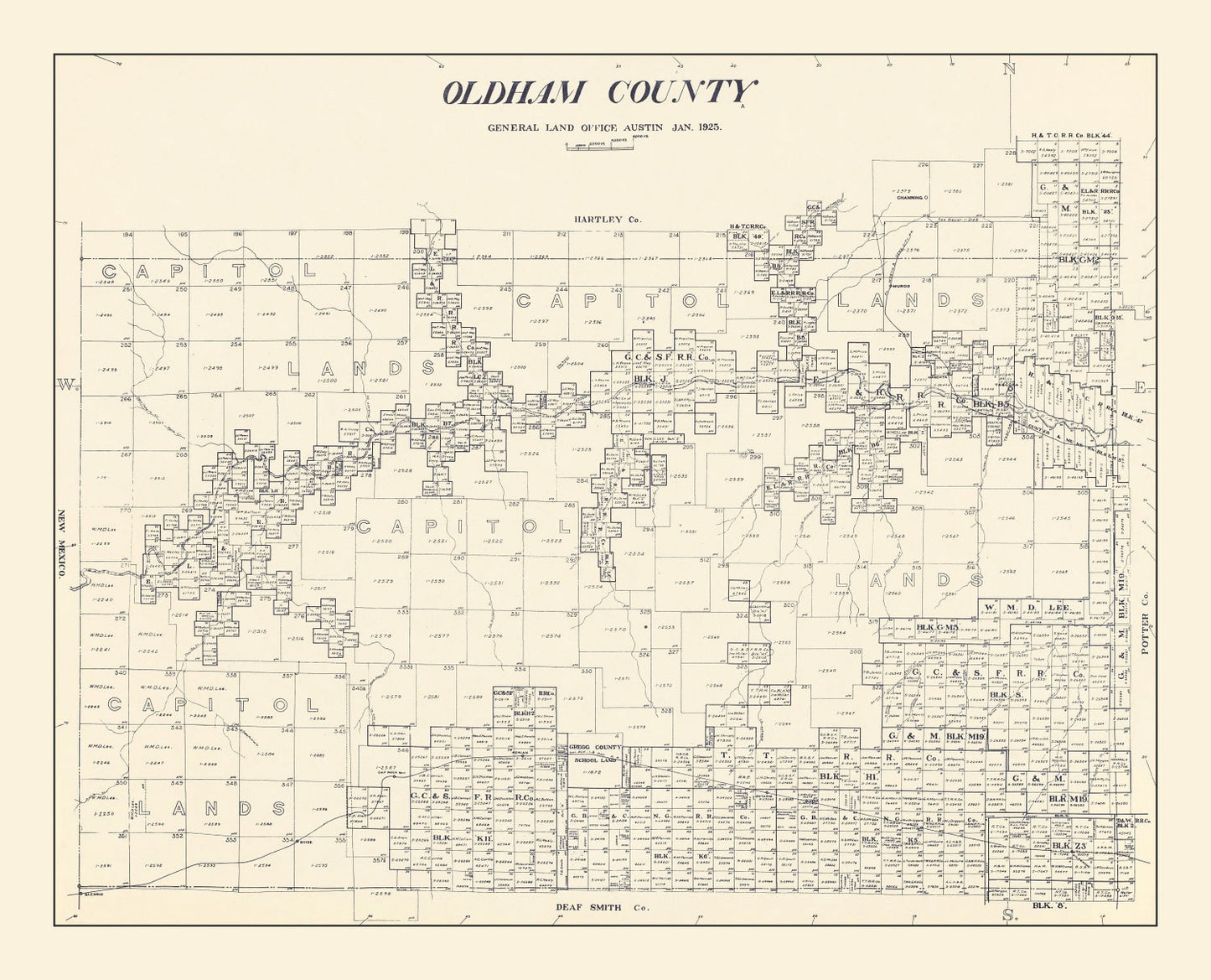 Vintage Map of Oldham County, Texas, 1925