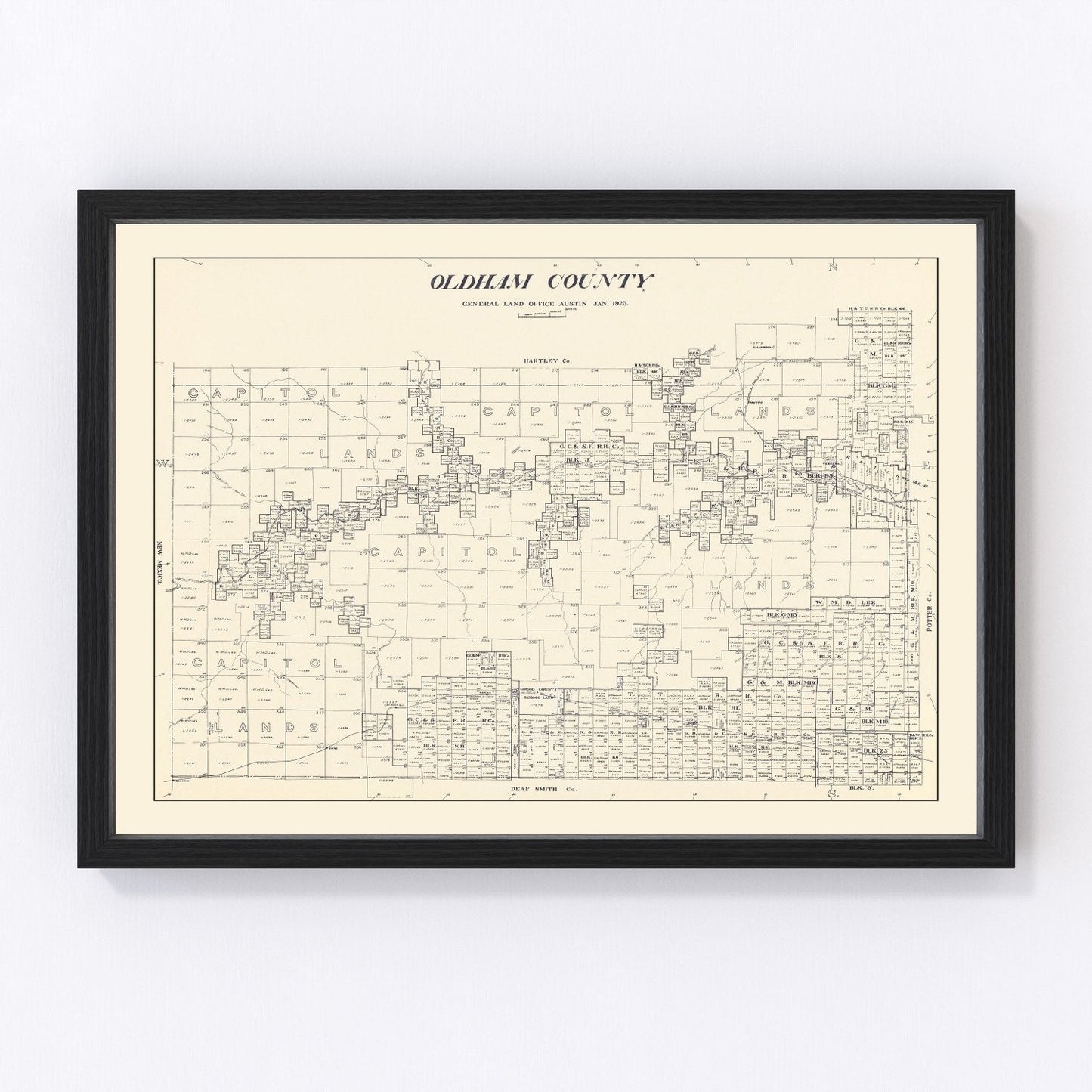 Vintage map of Oldham County, Texas, 1925