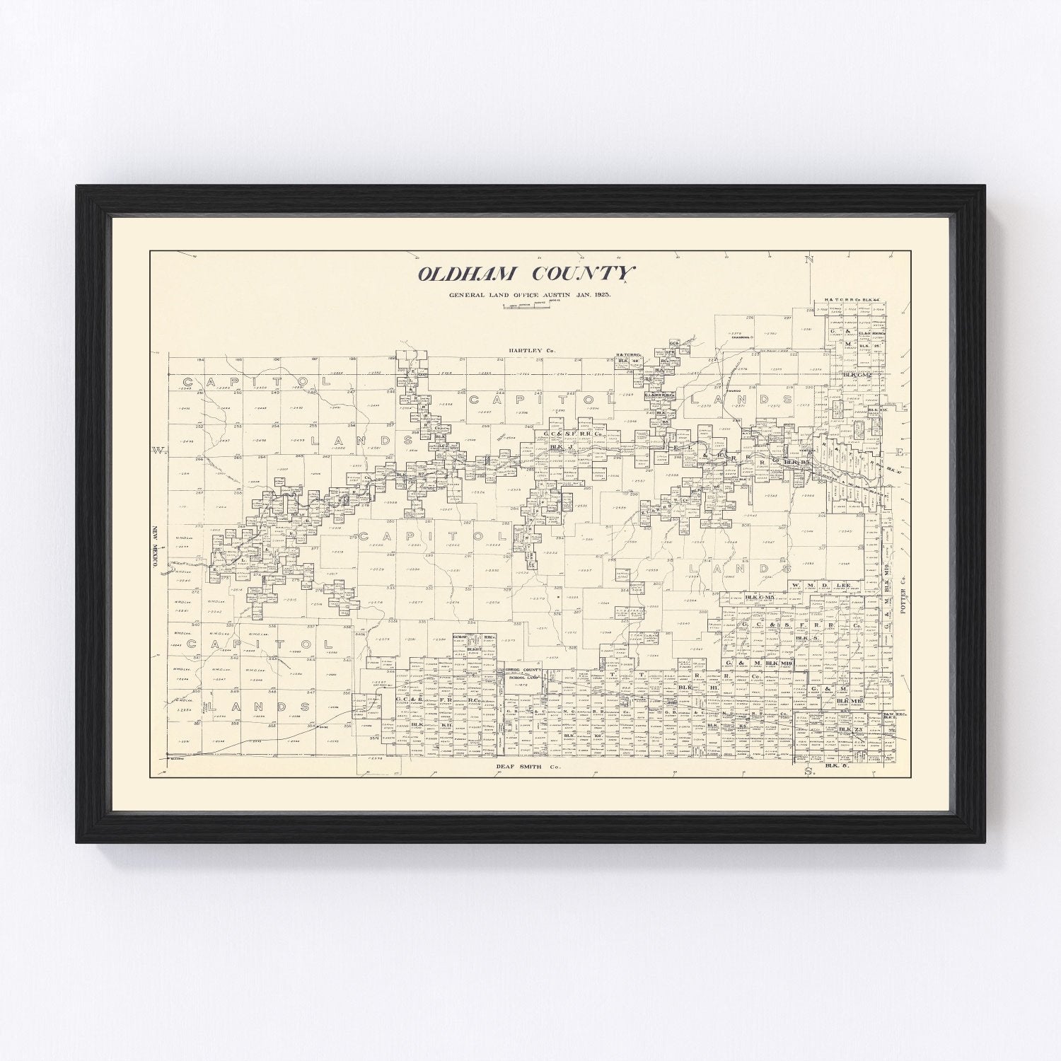 Vintage map of Oldham County, Texas, 1925