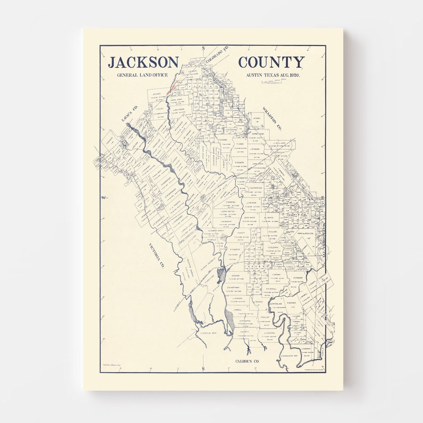 Vintage Map of Jackson County, Texas, 1920