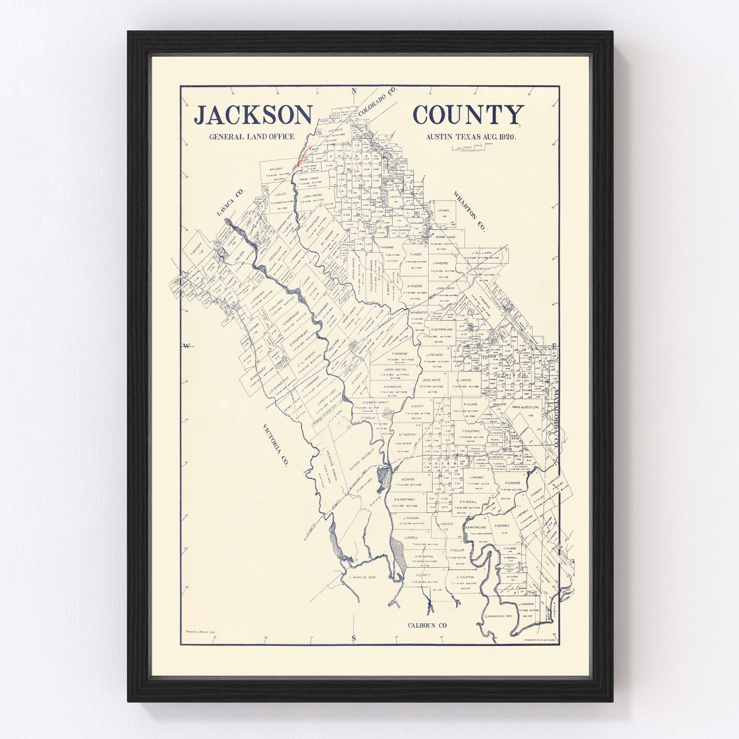 Vintage map of Jackson County, Texas, 1920