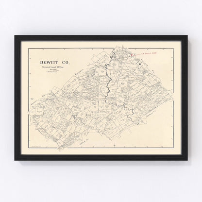 Vintage restored map of DeWitt County, Texas, 1920, south-central Texas county cartography